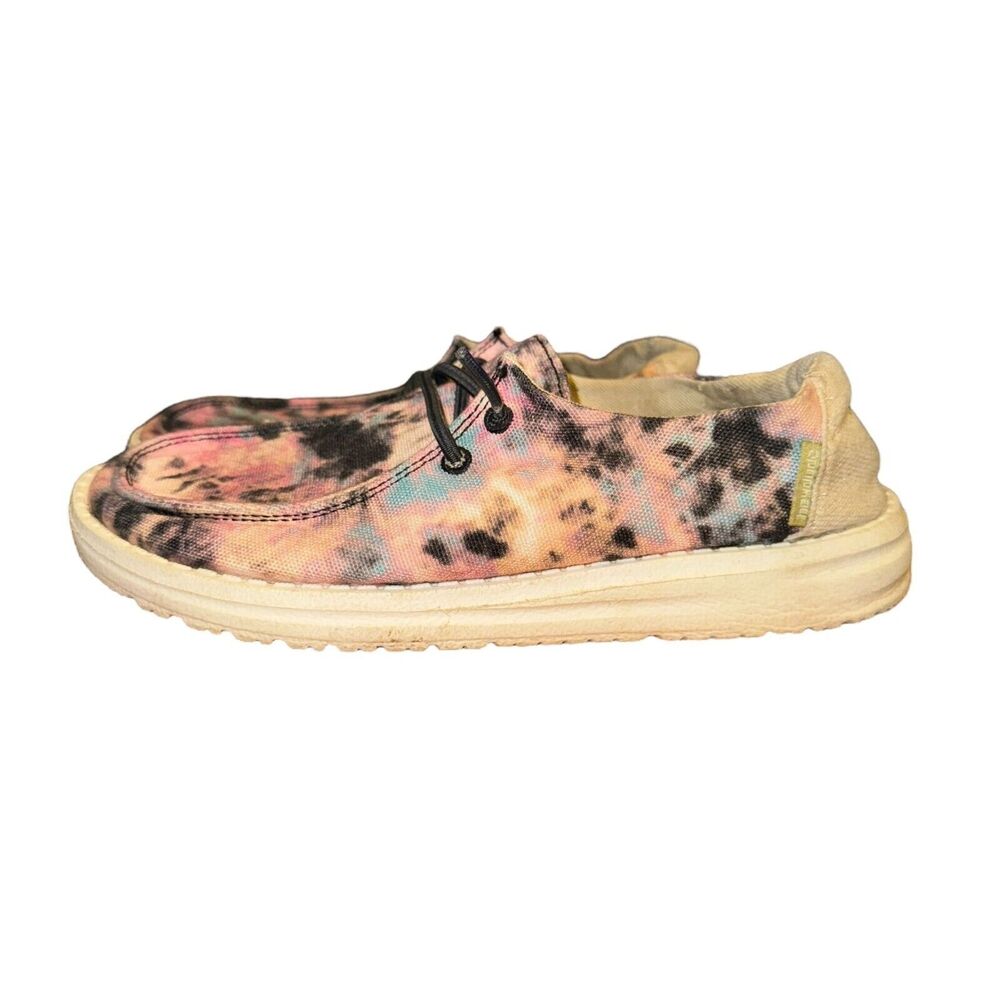 Hey Dude Wendy Youth Canvas Slip On Shoe Size Youth 4 Womens 5 Tie Dye Navy Pink